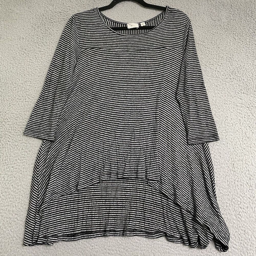 9-H15 STCL Anthropologie Womens Black Gray Striped High Low Tunic Size S 3/4 Slv